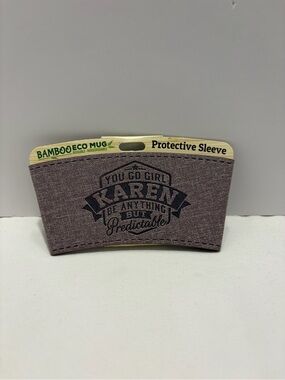 BAMBOO Brown Mug Sleeve with Black Printed Design “Karen”